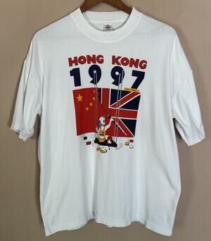 Vintage Hong Kong Independence 1997 White T-Shirt XL Cotton